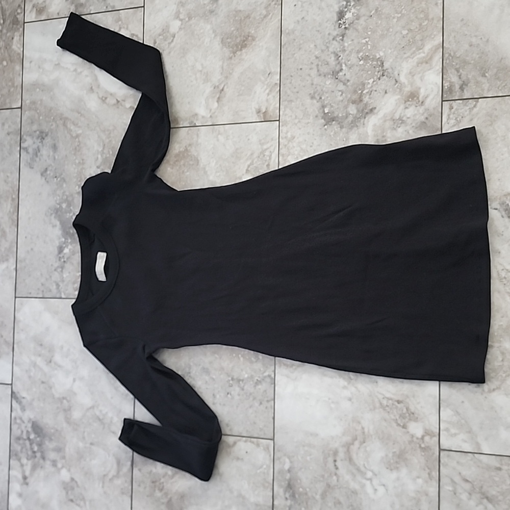 EVERLANE BLACK EUC RIBBED COTTON CREW NECK LONG SLEEVE DRESS SIZE XS